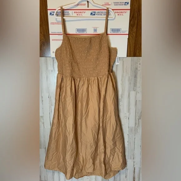 Old Navy Dress Womens 4X Brown Fit & Flare Midi Smocked Pockets Boho Cottage - Picture 3 of 3